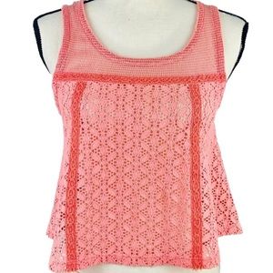 Free People Pink Lace Crochet Tank Top